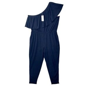 Lauren Ralph Lauren One Shoulder Jumpsuit Womens 2XL Navy Stretch $150 NWT